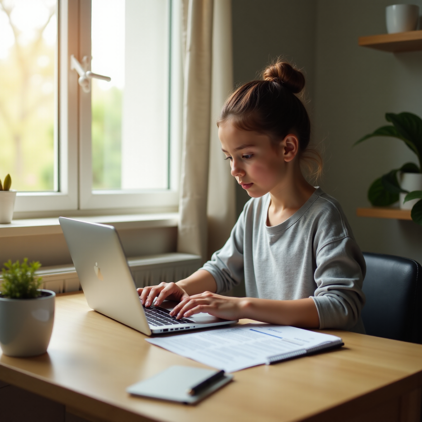 Изображение — человек за ноутбуком на домашнем рабочем столе, с листом бумаги с надписью «2-НДФЛ»