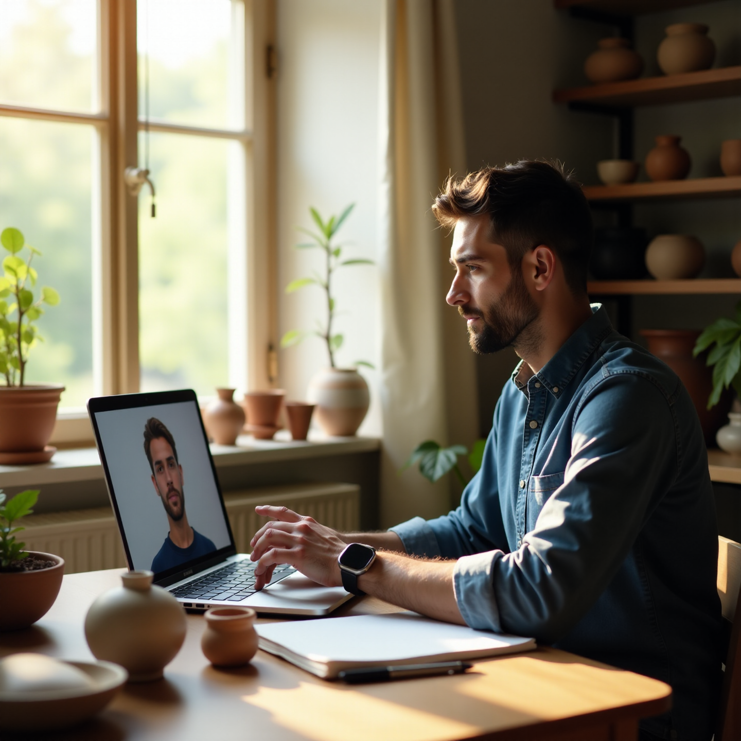 Изображение — самозанятый мужчина на онлайн-консультации с экспертом из «Мой бизнес»