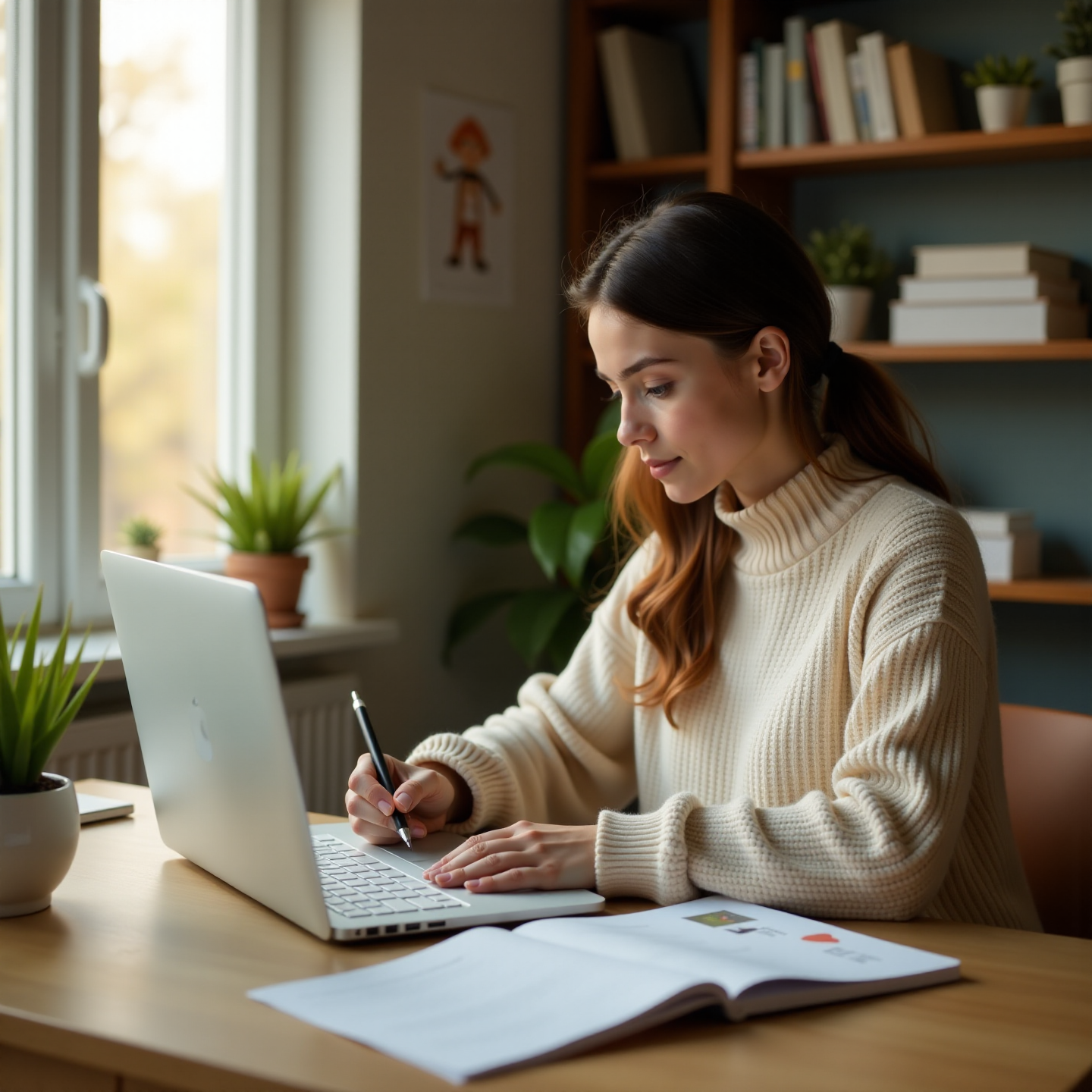 Изображение — мать заполняет заявление на пособие для ребёнка-инвалида дома